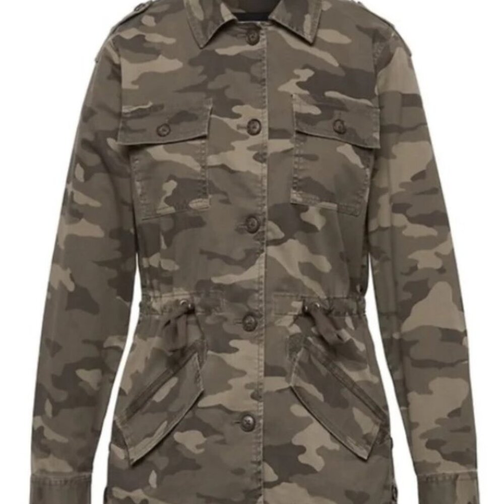 Banana Republic Camo Camoflauge Women's Jacket Buttons Cinched Waist Pockets - Picture 2 of 10